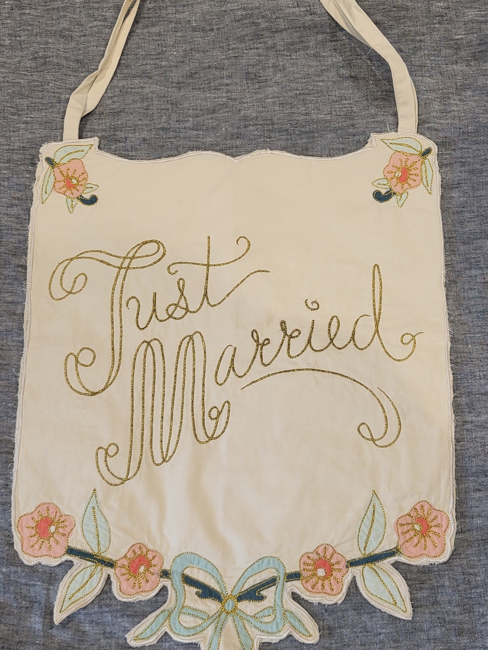 BHLDN Just Married/Here Comes the Bride Reversible Embroidered Fabric Banner